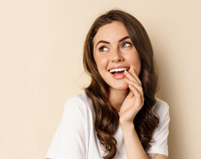 Cute girl looking for someting and smile